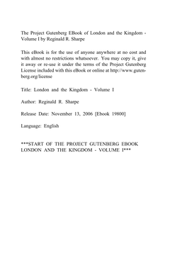 London and the Kingdom - Volume I by Reginald R