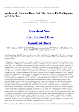 Pte4a [Read Free] Suck and Blow: and Other Stories I'm Not Supposed to Tell Online