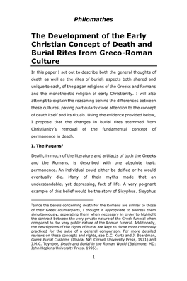 The Development of the Early Christian Concept of Death and Burial Rites from Greco-Roman Culture