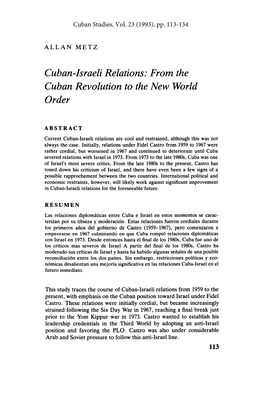Cuban-Israeli Relations: from the Cuban Revolution to the New World Order