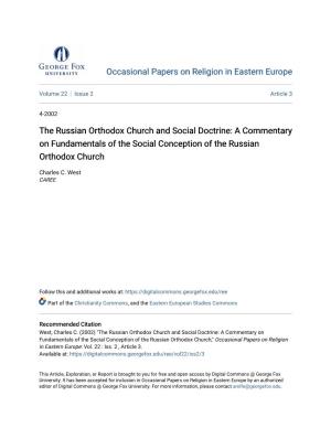 The Russian Orthodox Church and Social Doctrine: a Commentary on Fundamentals of the Social Conception of the Russian Orthodox Church