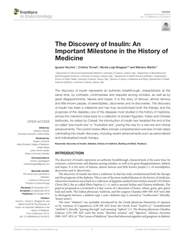 The Discovery of Insulin: an Important Milestone in the History of Medicine