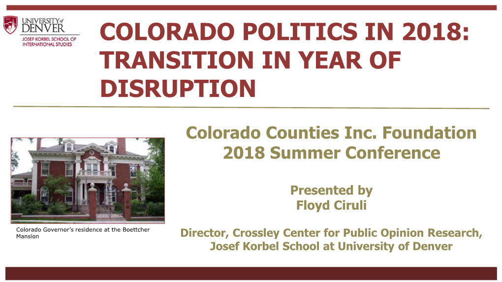 Colorado Politics in 2018: Transition in Year of Disruption