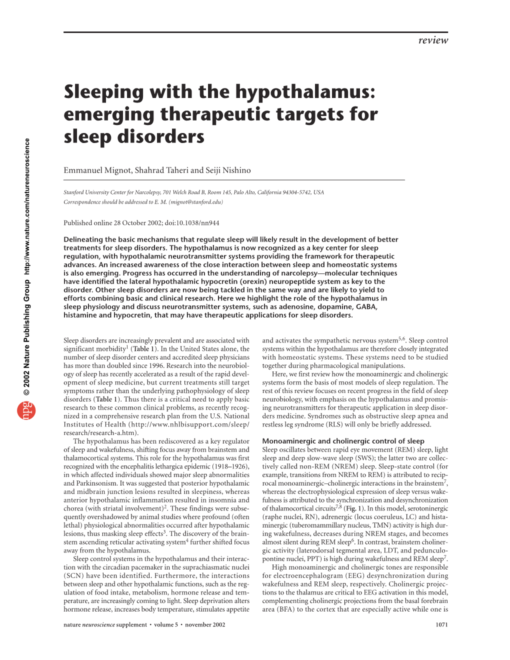 Sleeping with the Hypothalamus: Emerging Therapeutic Targets for Sleep Disorders