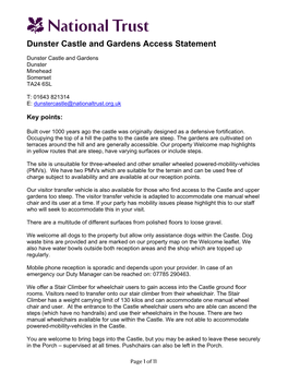 Dunster Castle and Gardens Access Statement