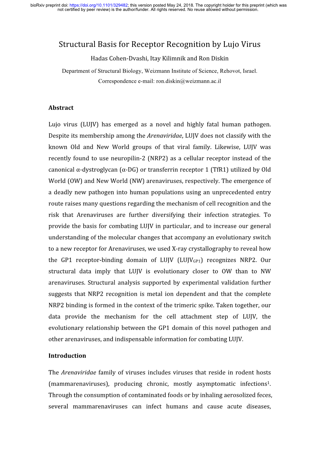 Structural Basis for Receptor Recognition by Lujo Virus