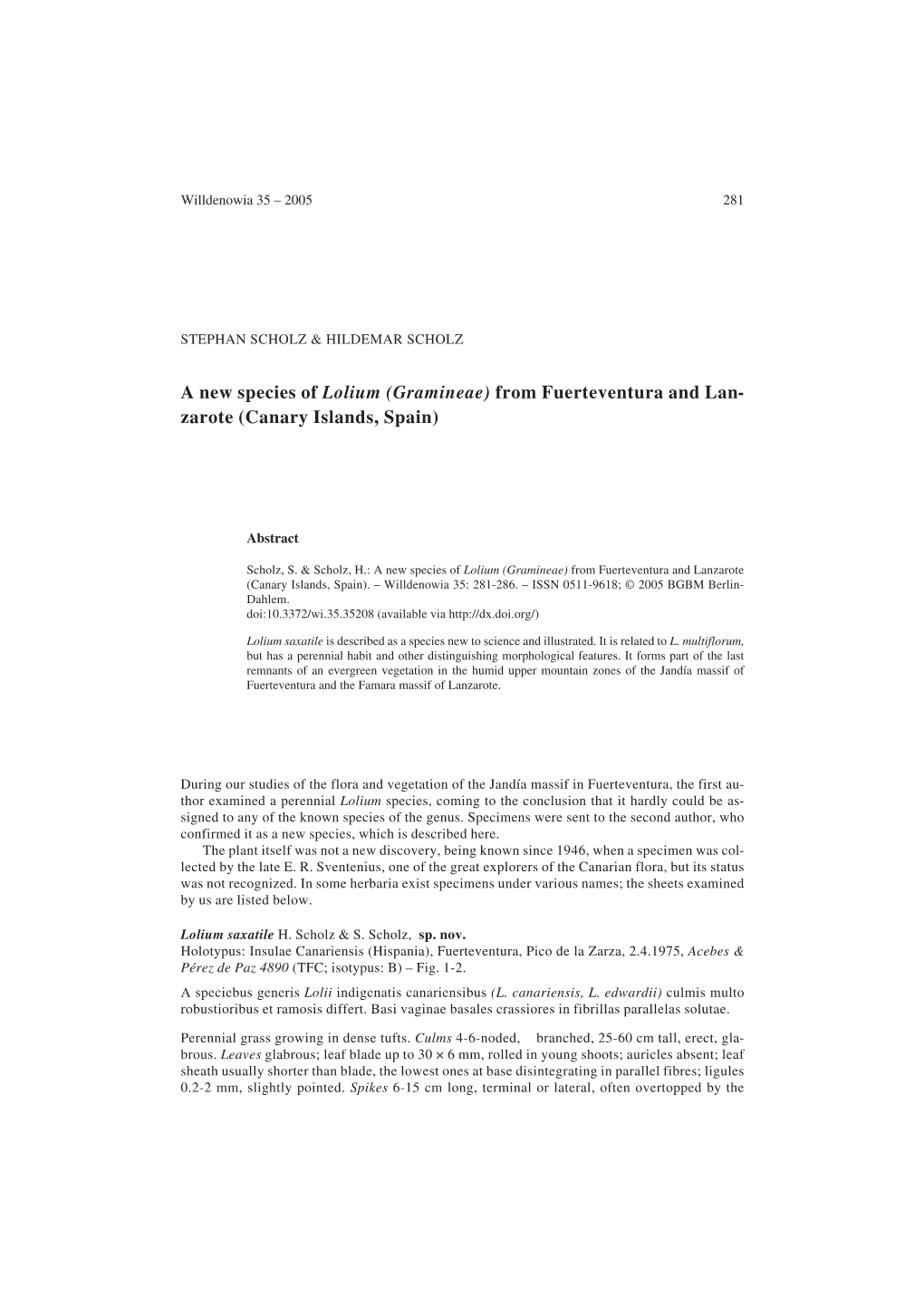 A New Species of Lolium (Gramineae) from Fuerteventura and Lan- Zarote (Canary Islands, Spain)