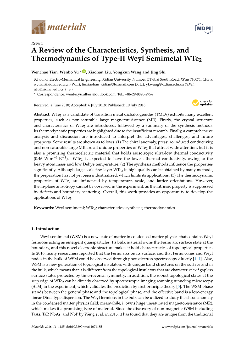 A Review of the Characteristics, Synthesis, and Thermodynamics of Type-II Weyl Semimetal Wte2