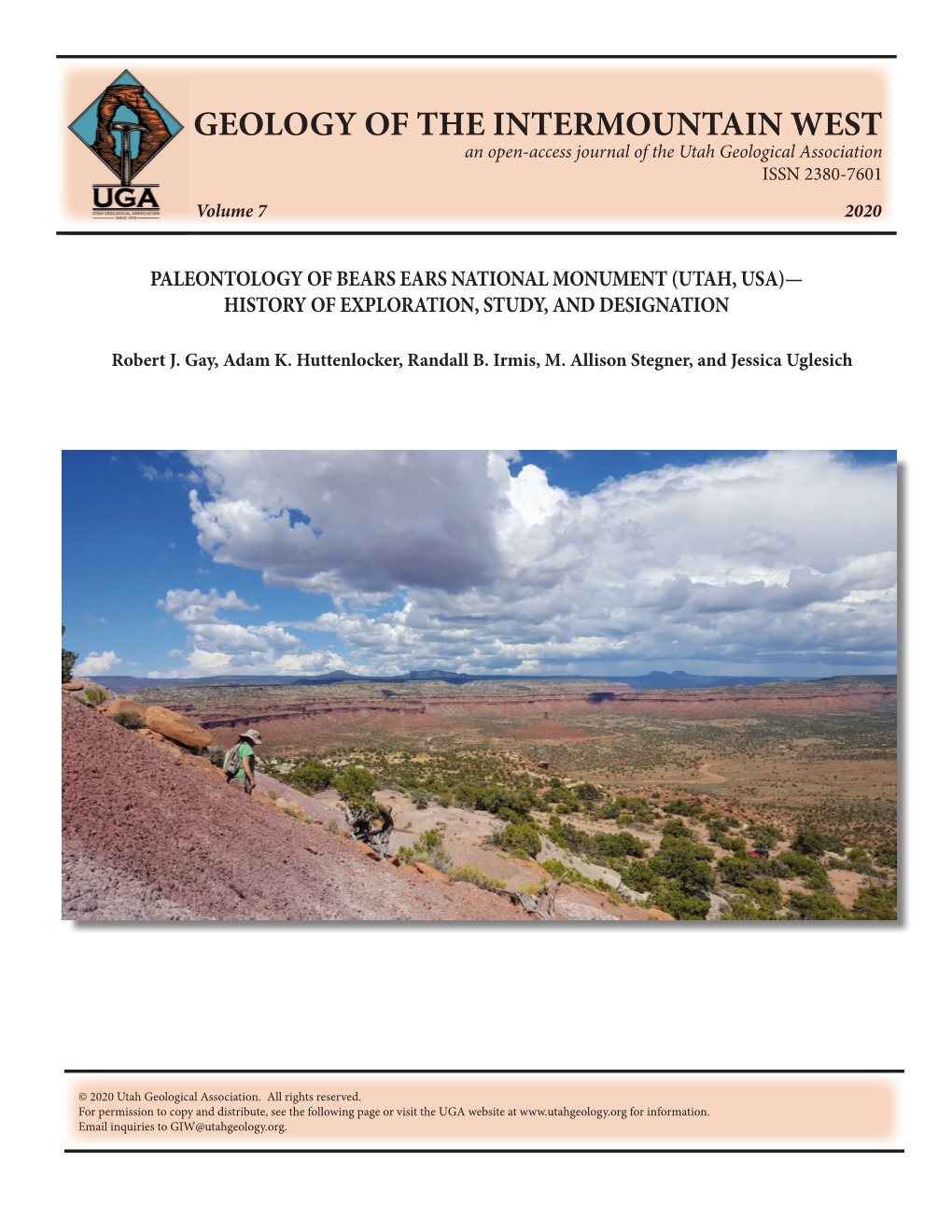 GEOLOGY of the INTERMOUNTAIN WEST an Open-Access Journal of the Utah Geological Association ISSN 2380-7601 Volume 7 2020