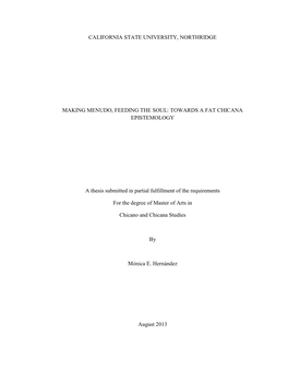 TOWARDS a FAT CHICANA EPISTEMOLOGY a Thesis Submitted I