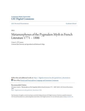 Metamorphoses of the Pygmalion Myth in French Literature 1771 – 1886 Carrie L