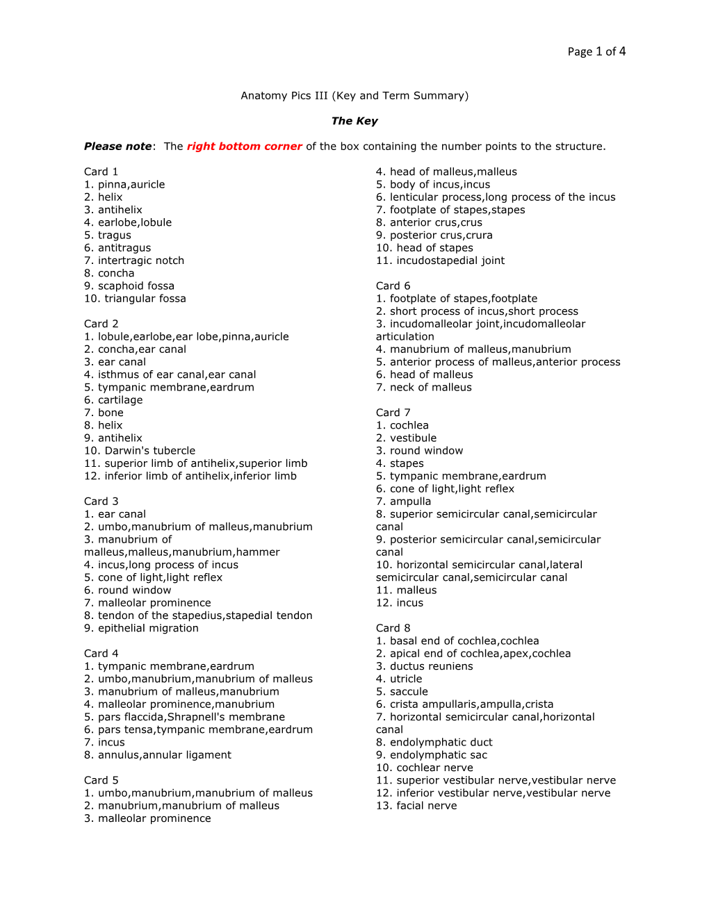 Anatomy Pics III (Key and Term Summary)