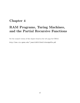 Chapter 4 RAM Programs, Turing Machines, and the Partial Recursive Functions