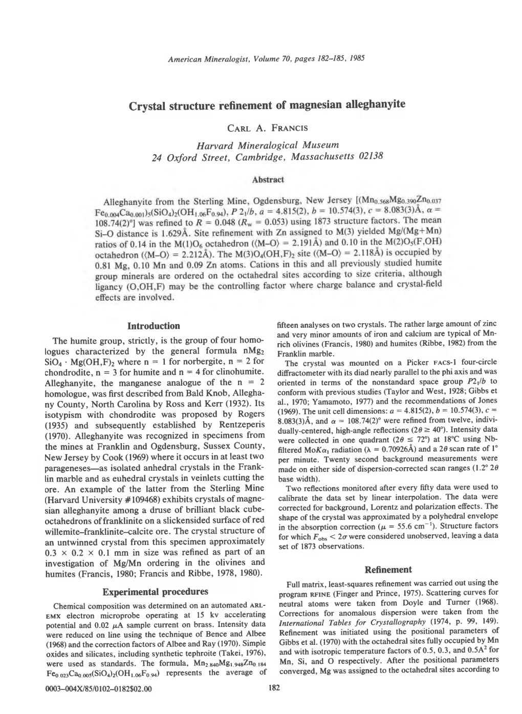 Crystal Structure Refinement of Magnesian Alleghanyite