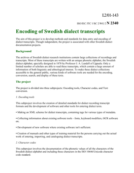 Encoding of Swedish Dialect Transcripts