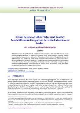 Critical Review on Labor Factors and Country Competitiveness: Comparison Between Indonesia and Jordan1