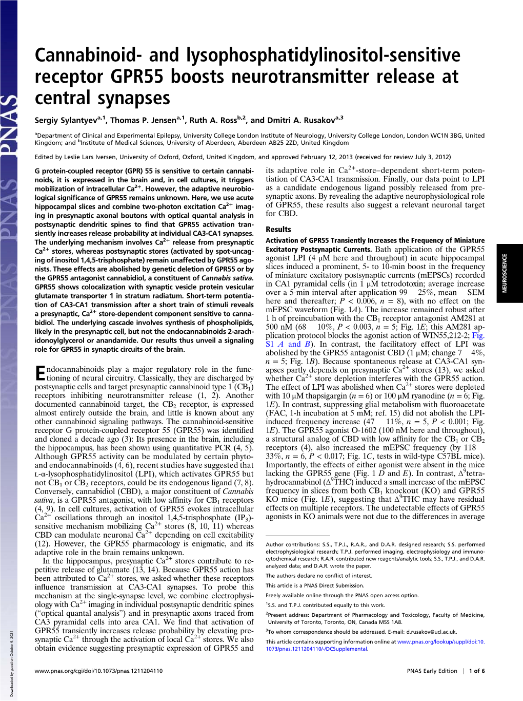 Cannabinoid- and Lysophosphatidylinositol-Sensitive Receptor GPR55 Boosts Neurotransmitter Release at Central Synapses