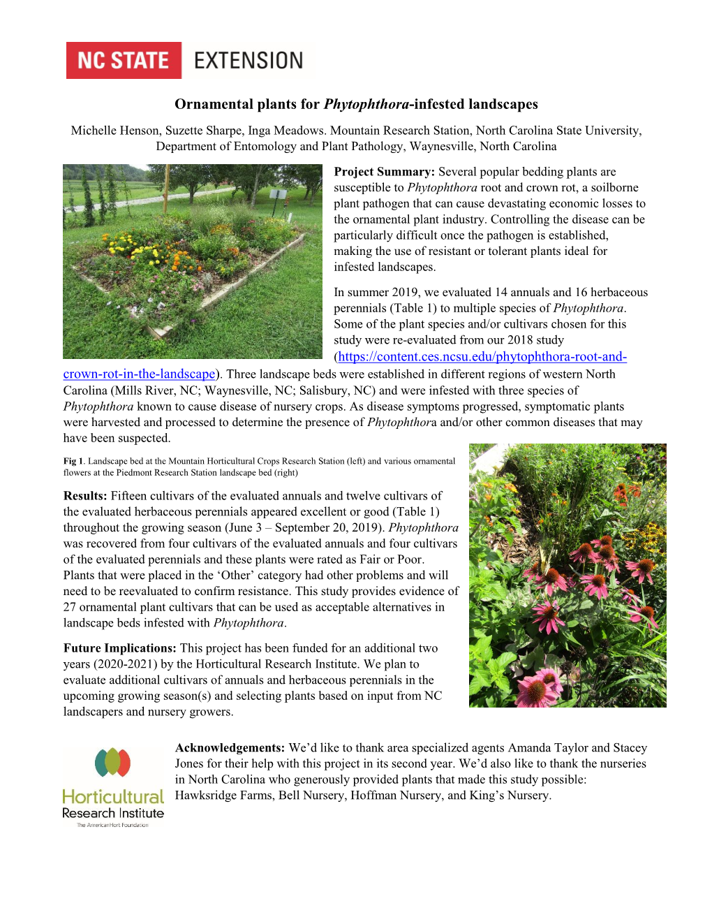 Ornamental Plants for Phytophthora-Infested Landscapes Michelle Henson, Suzette Sharpe, Inga Meadows