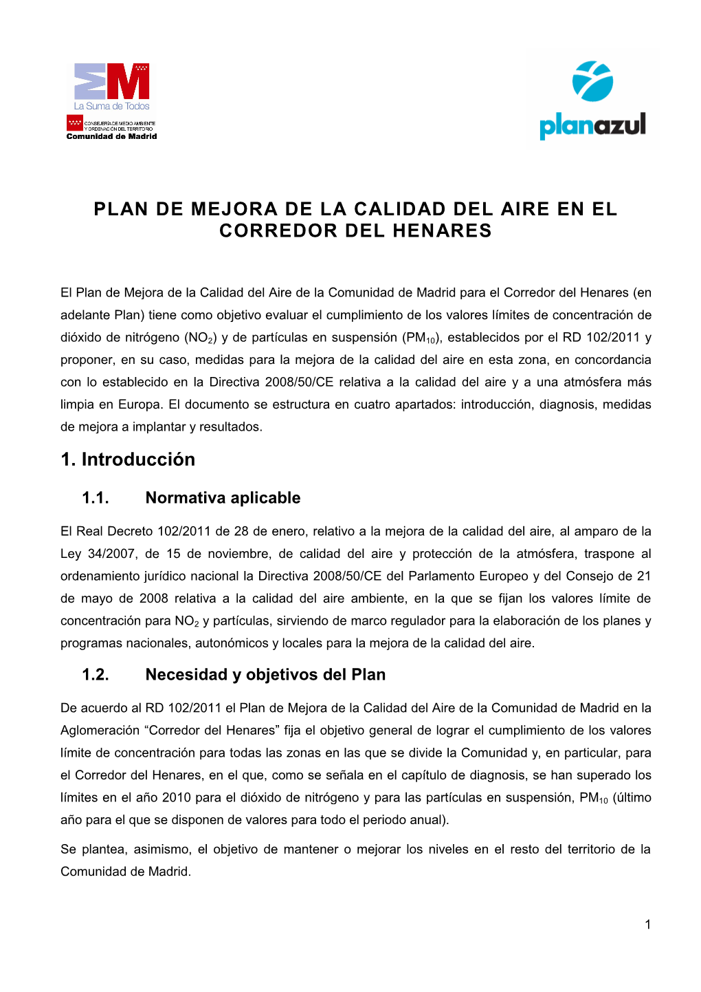 Plan De Mejora De La Calidad Del Aire En El Corredor Del Henares