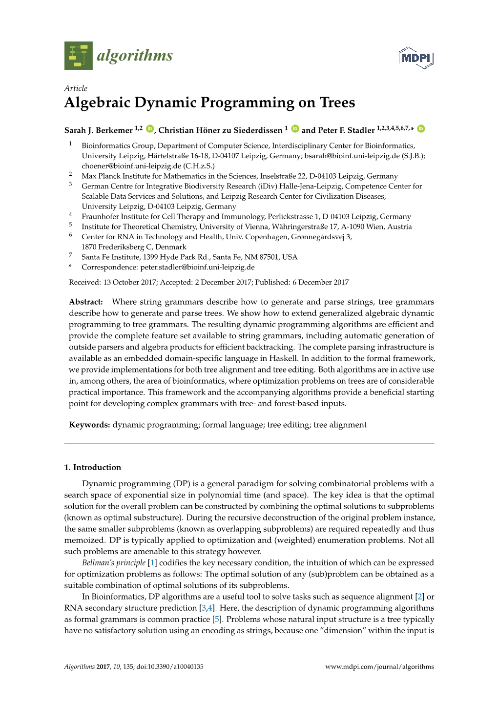 Algebraic Dynamic Programming on Trees