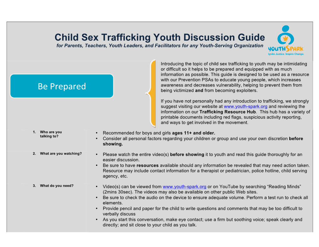 Child Sex Trafficking Youth Discussion Guide Be Prepared