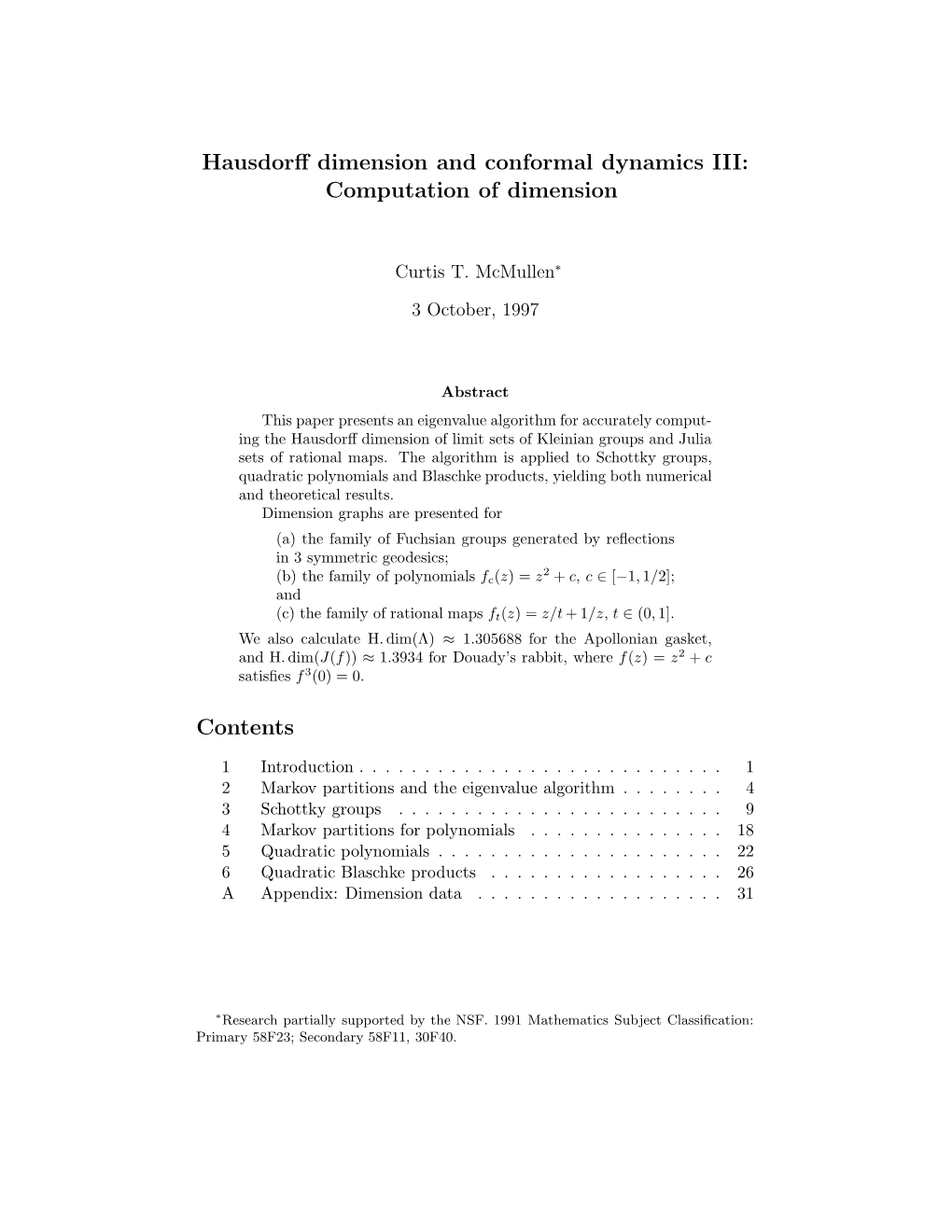 Hausdorff Dimension and Conformal Dynamics III: Computation