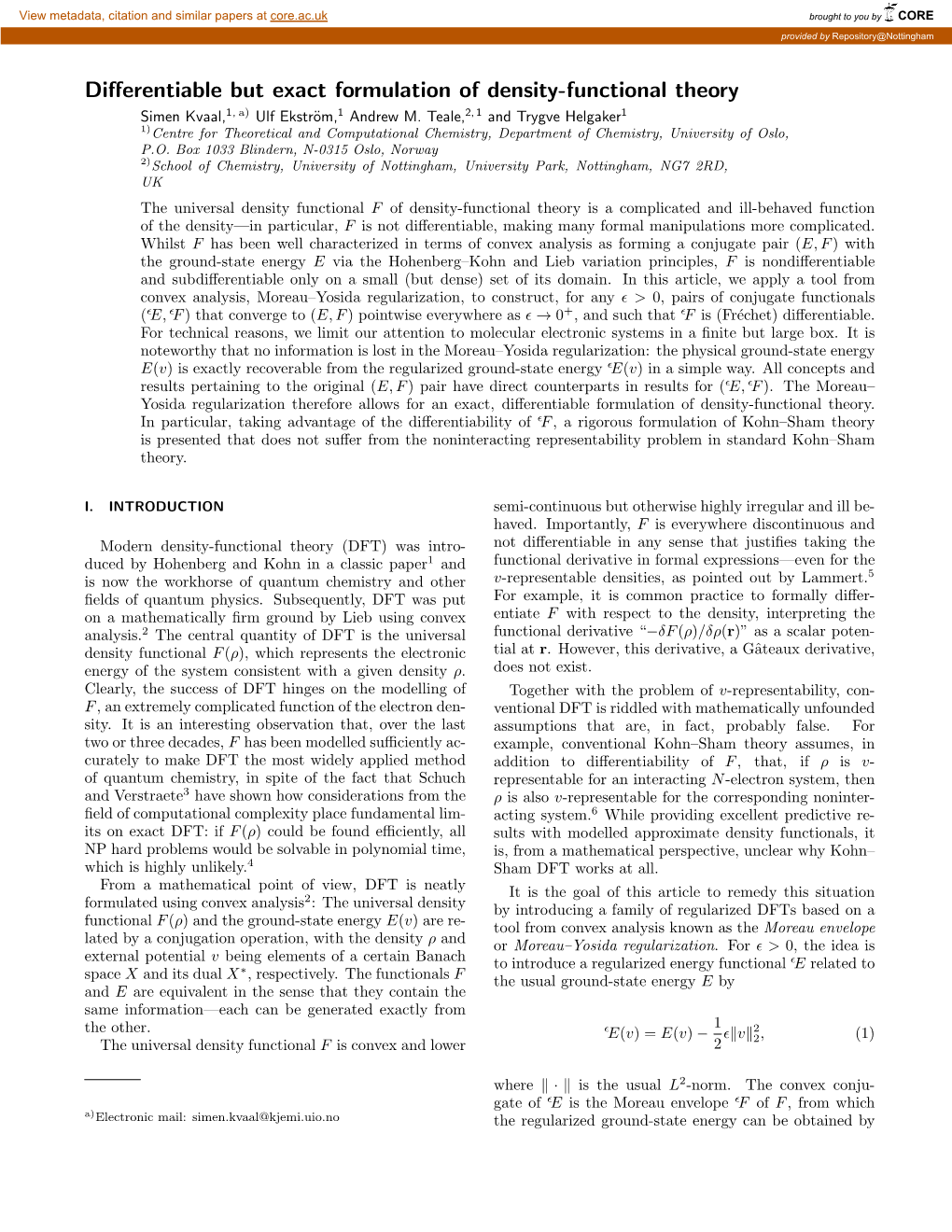 Differentiable but Exact Formulation of Density-Functional Theory