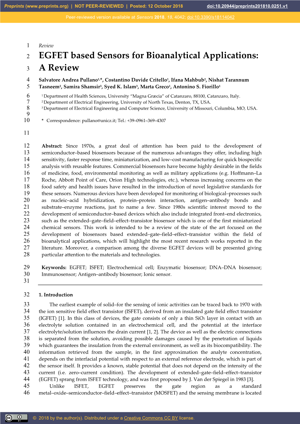 EGFET Based Sensors for Bioanalytical Applications: a Review