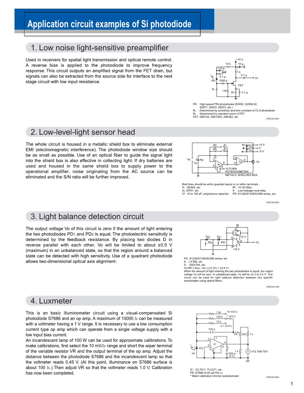 Application Circuit Examples of Si Photodiode