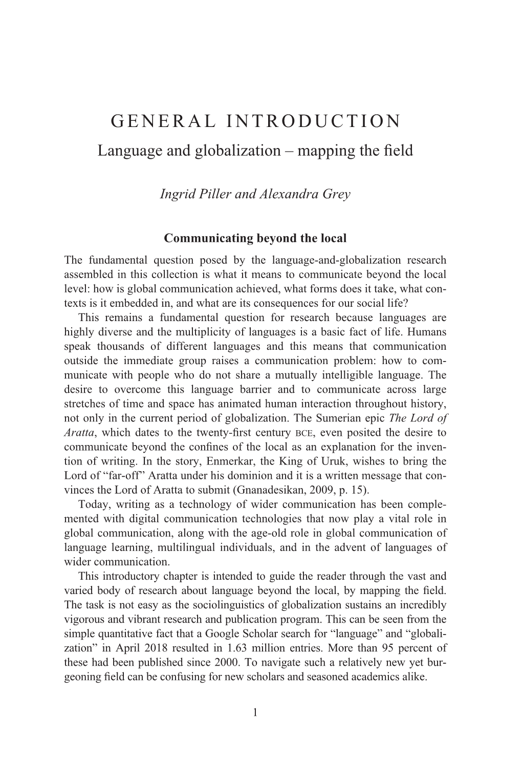 General Introduction Language and Globalization – Mapping the Field