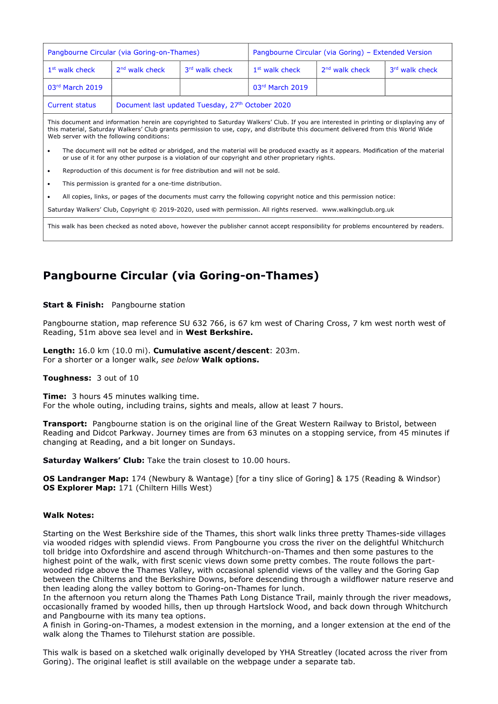 Pangbourne Circular (Via Goring-On-Thames) Pangbourne Circular (Via Goring) – Extended Version