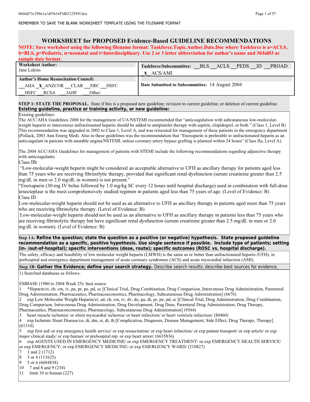 C2005 Evidence Evaluation Template - Nov.11, 2003