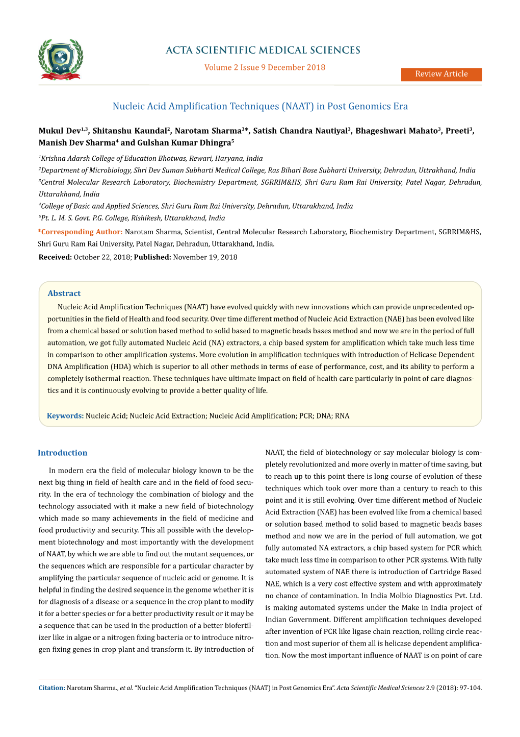 Nucleic Acid Amplification Techniques