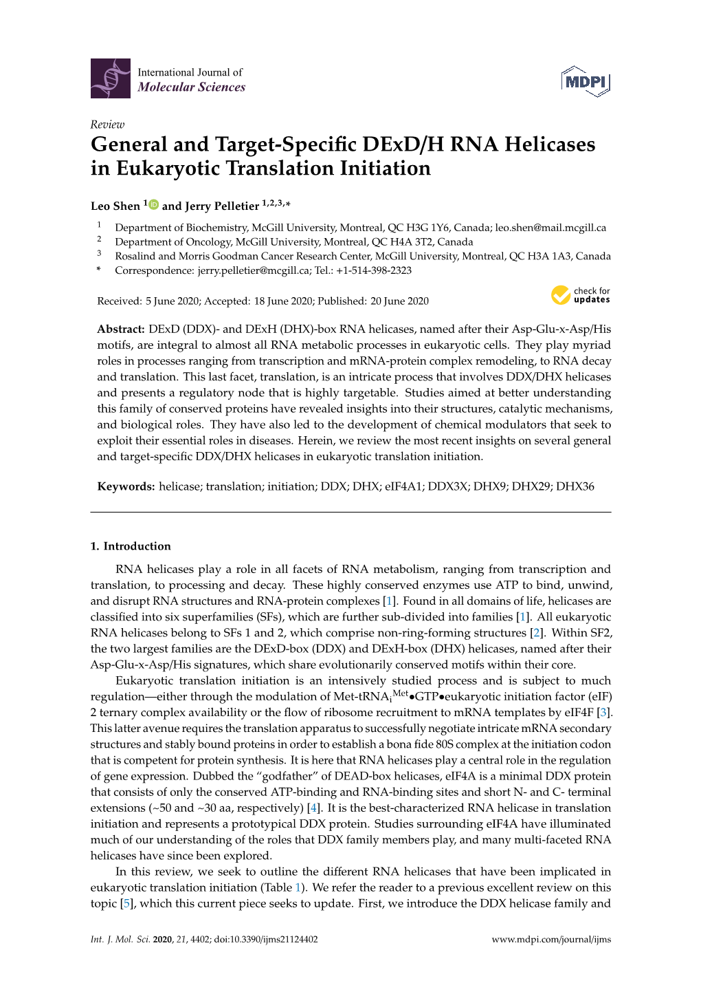 General and Target-Specific Dexd/H RNA Helicases in Eukaryotic Translation Initiation
