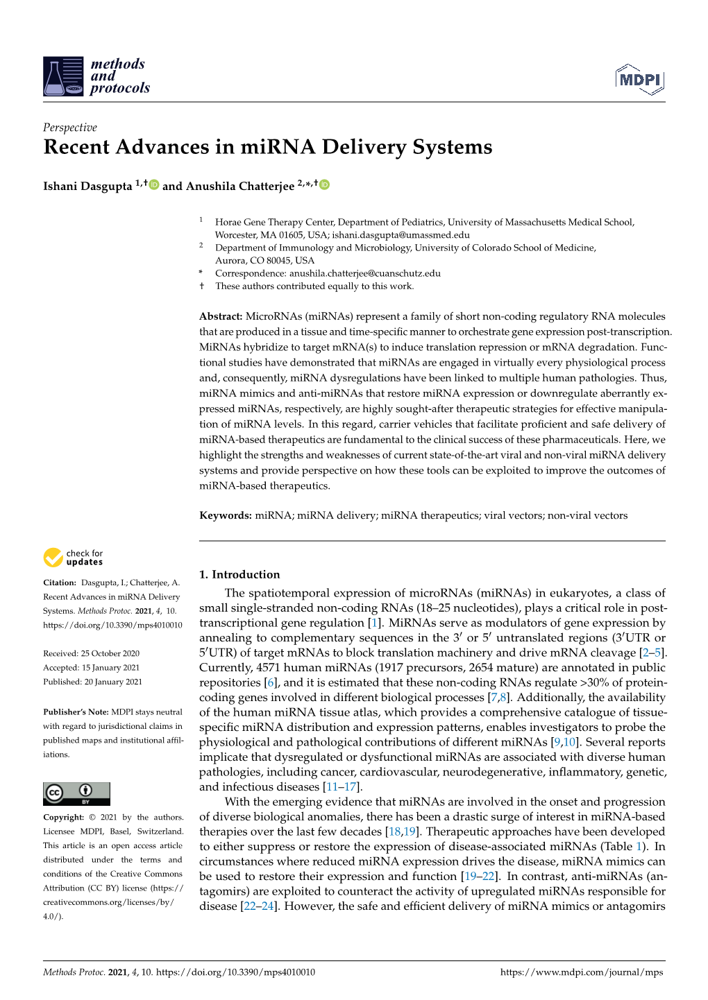 Recent Advances in Mirna Delivery Systems