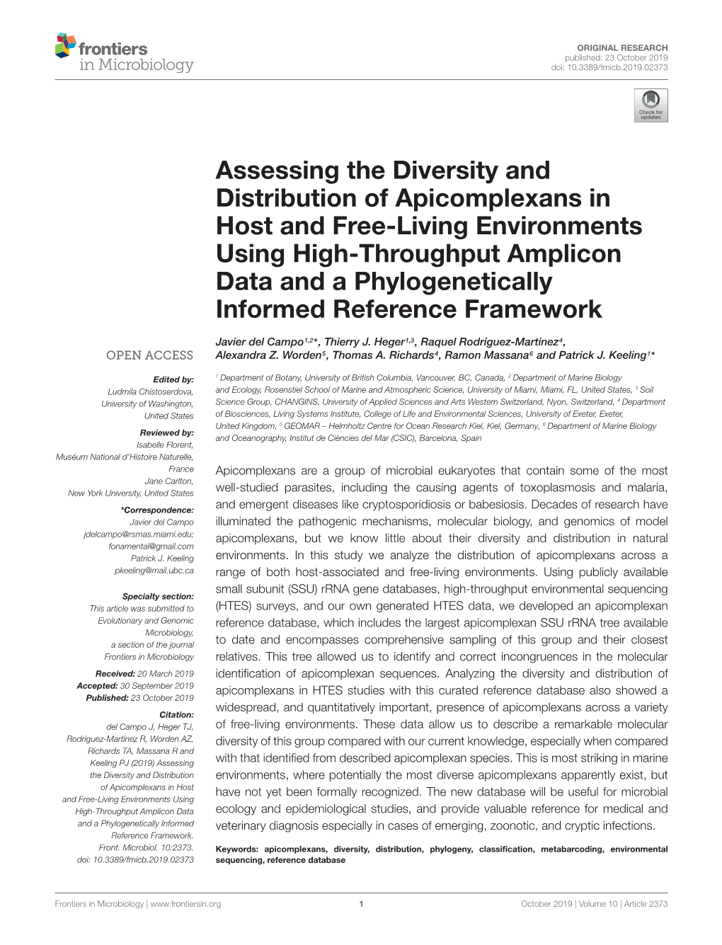 Assessing the Diversity and Distribution of Apicomplexans In