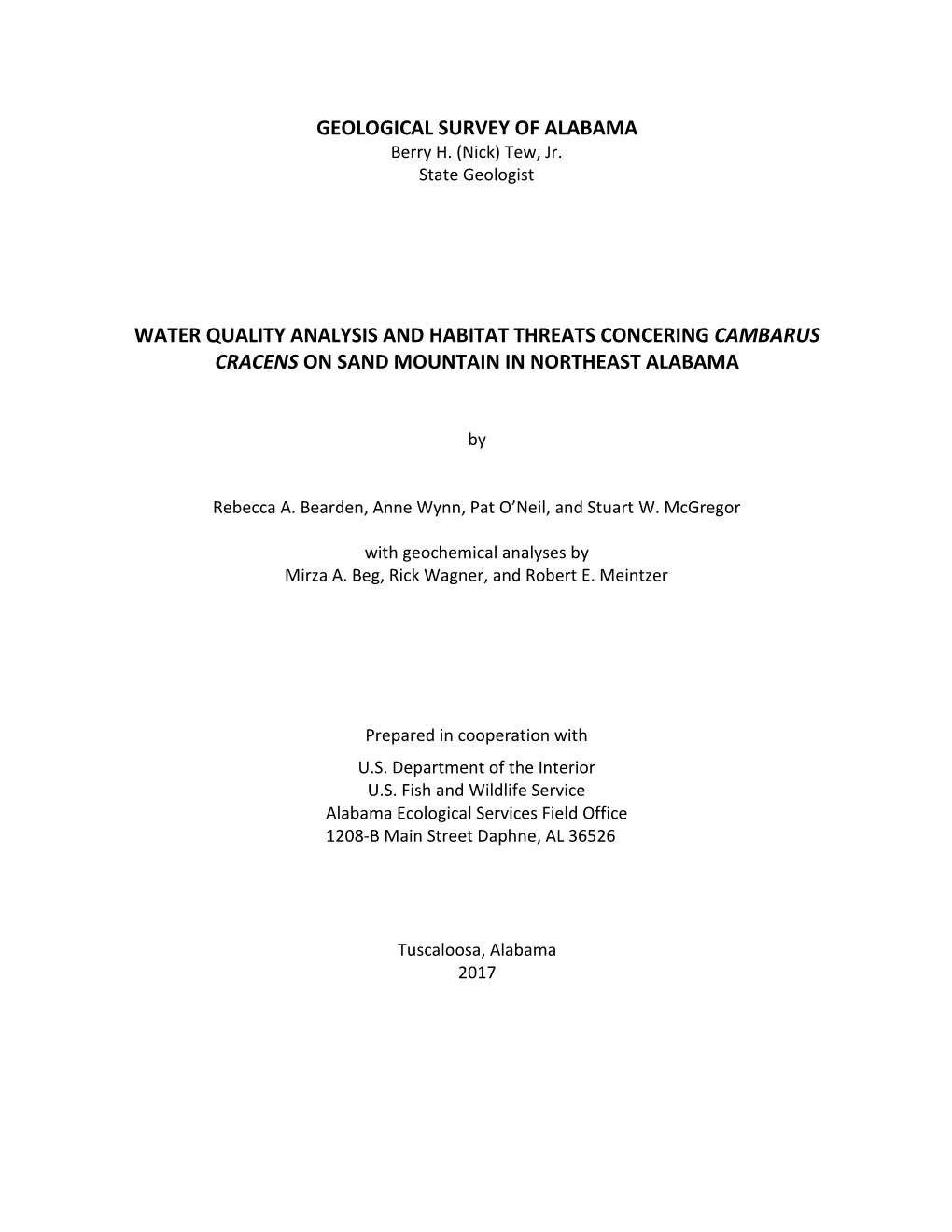 GEOLOGICAL SURVEY of ALABAMA Berry H