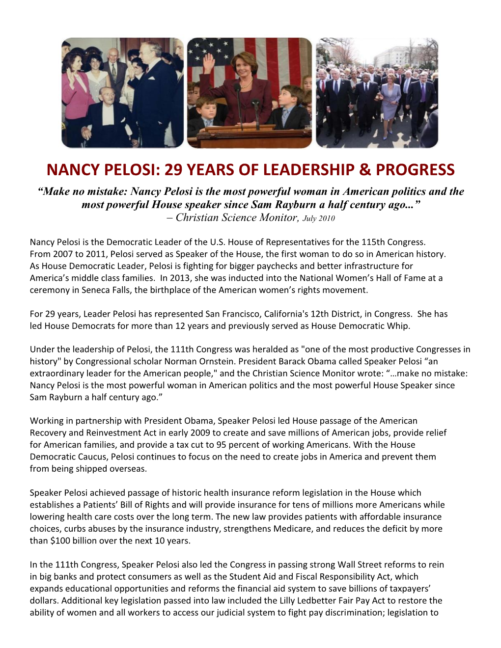 Nancy Pelosi: 29 Years of Leadership & Progress