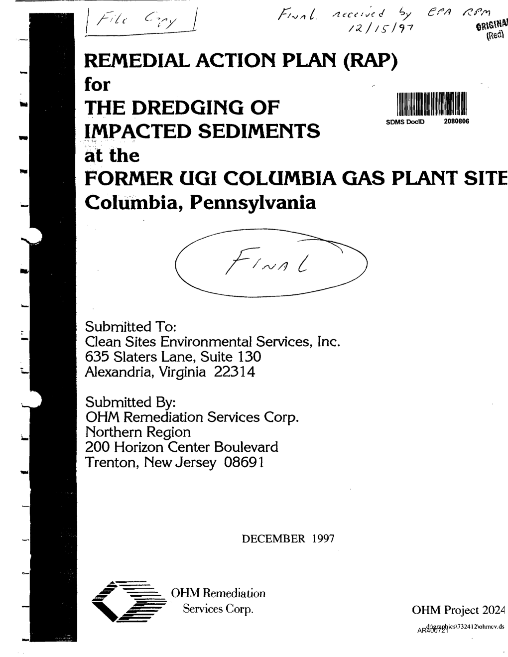 REMEDIAL ACTION PLAN (RAP) for the DREDGING of 2080806 IMPACTED SEDIMENTS SDMS Docid at the FORMER UGI COLOMBIA GAS PLANT SITE Columbia, Pennsylvania