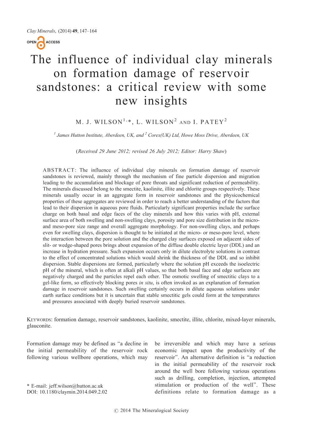 The Influence of Individual Clay Minerals on Formation Damage of Reservoir Sandstones: a Critical Review with Some New Insights