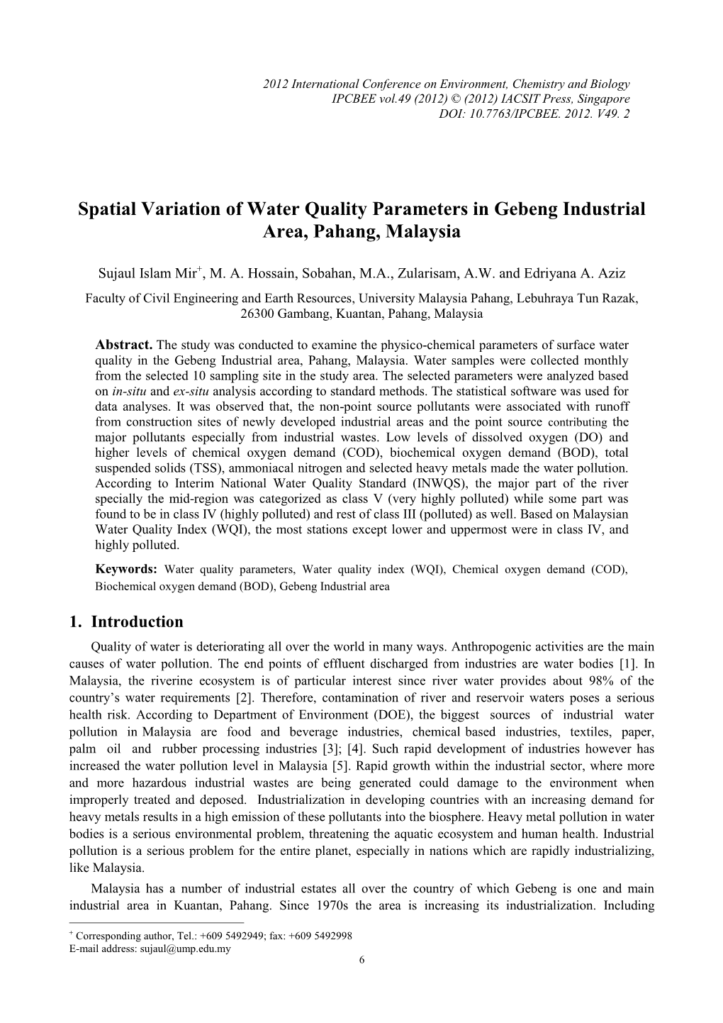 Spatial Variation of Water Quality Parameters in Gebeng Industrial Area, Pahang, Malaysia