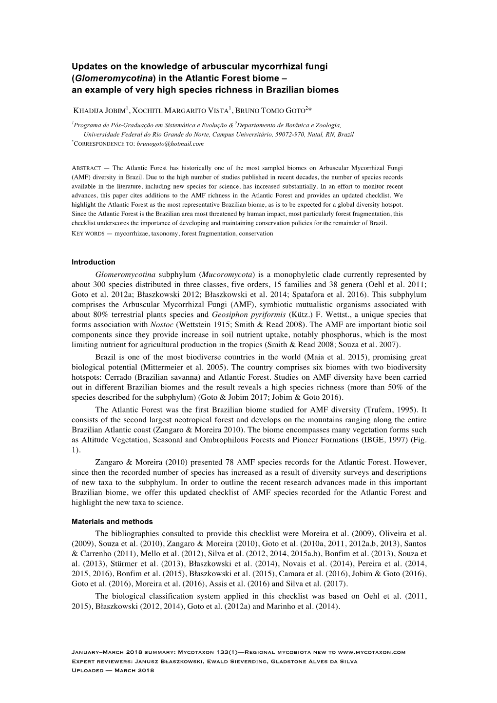 Update: Atlantic Forest AM Fungi (Glomeromycota)