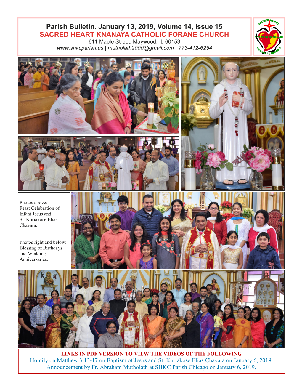 Parish Bulletin. January 13, 2019, Volume 14, Issue 15 SACRED