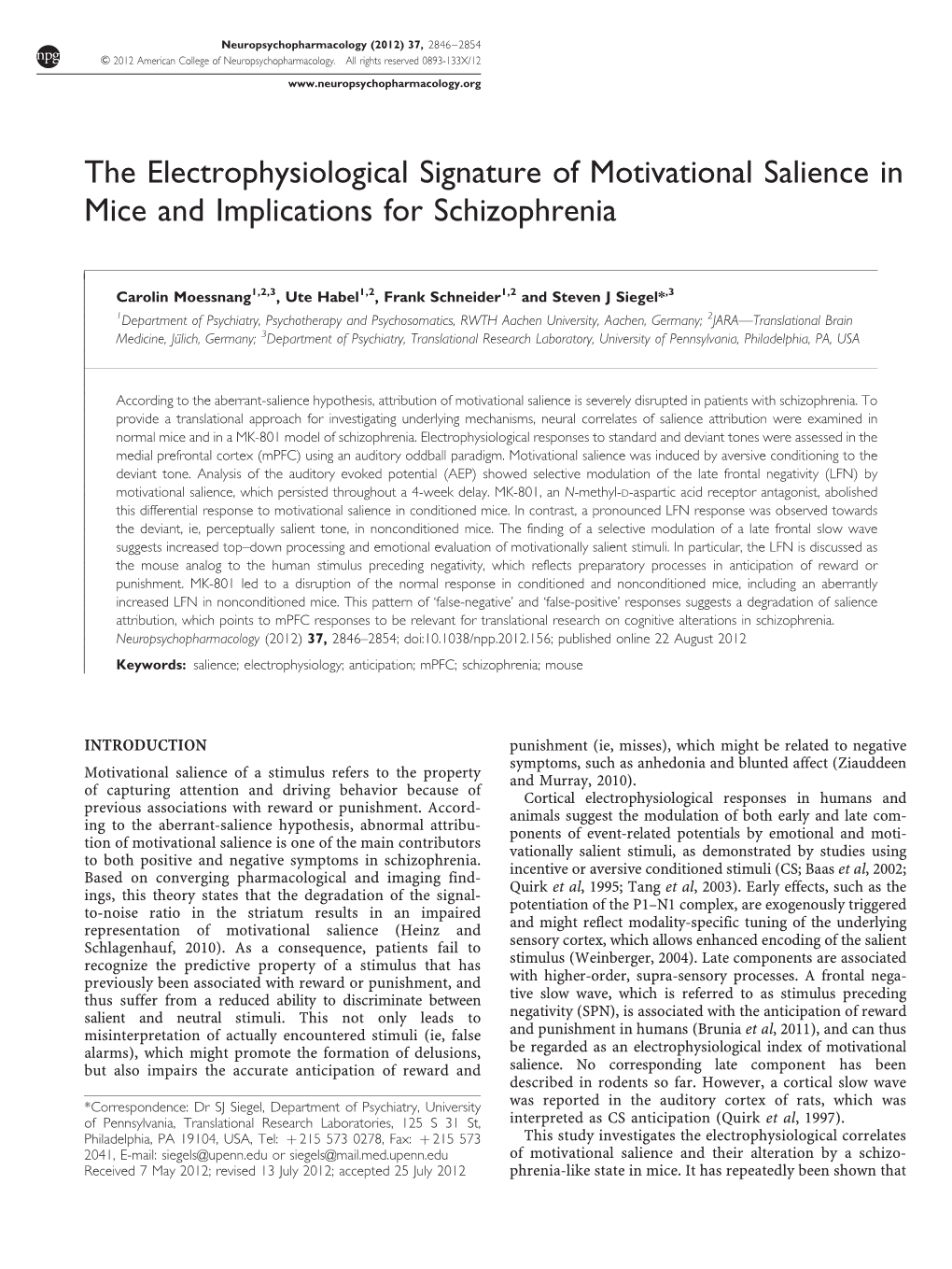 The Electrophysiological Signature of Motivational Salience in Mice and Implications for Schizophrenia