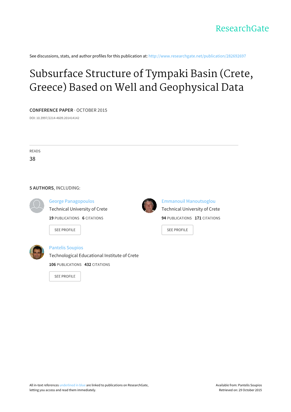 Subsurface Structure of Tympaki Basin (Crete, Greece) Based on Well and Geophysical Data