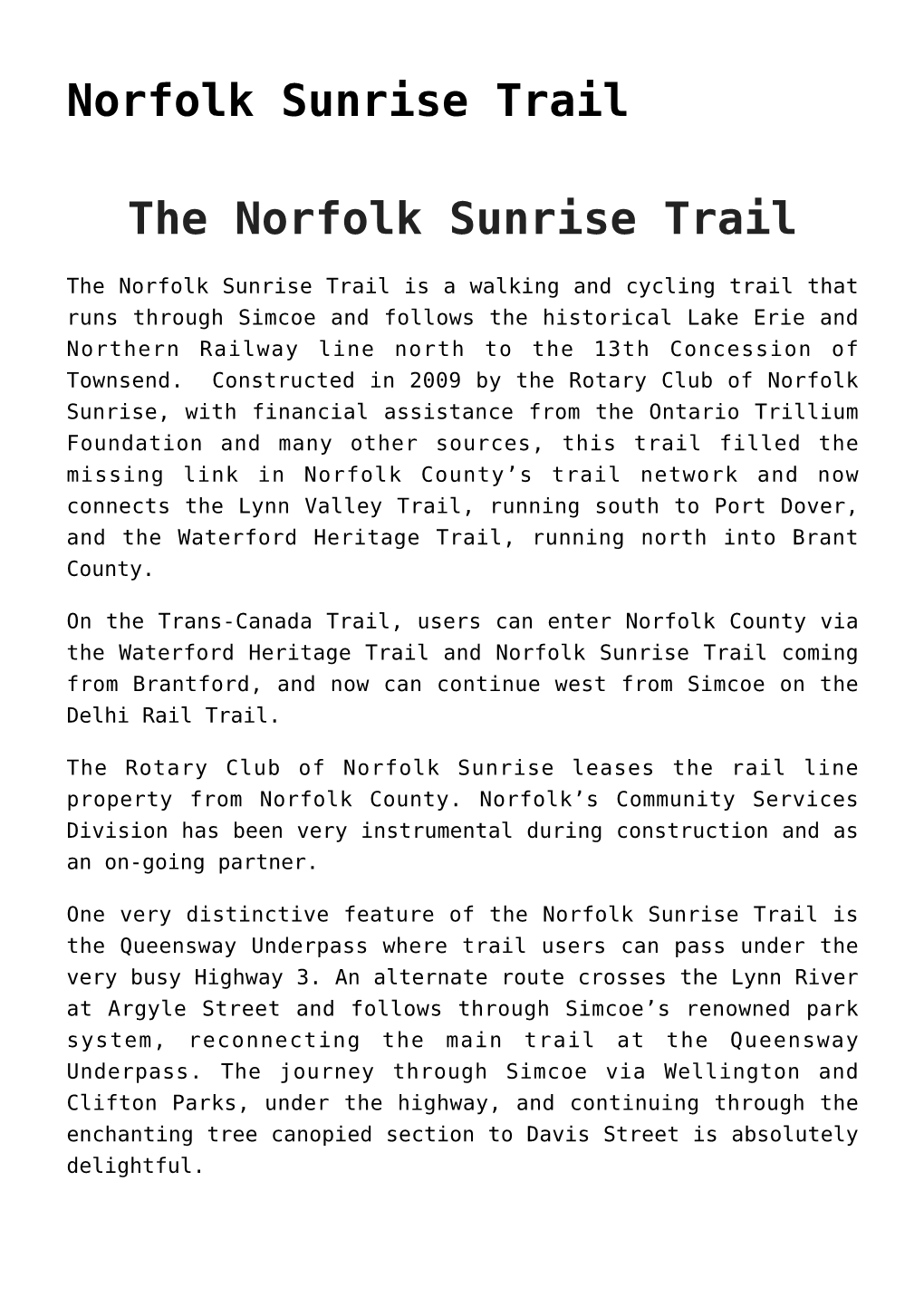 Norfolk Sunrise Trail