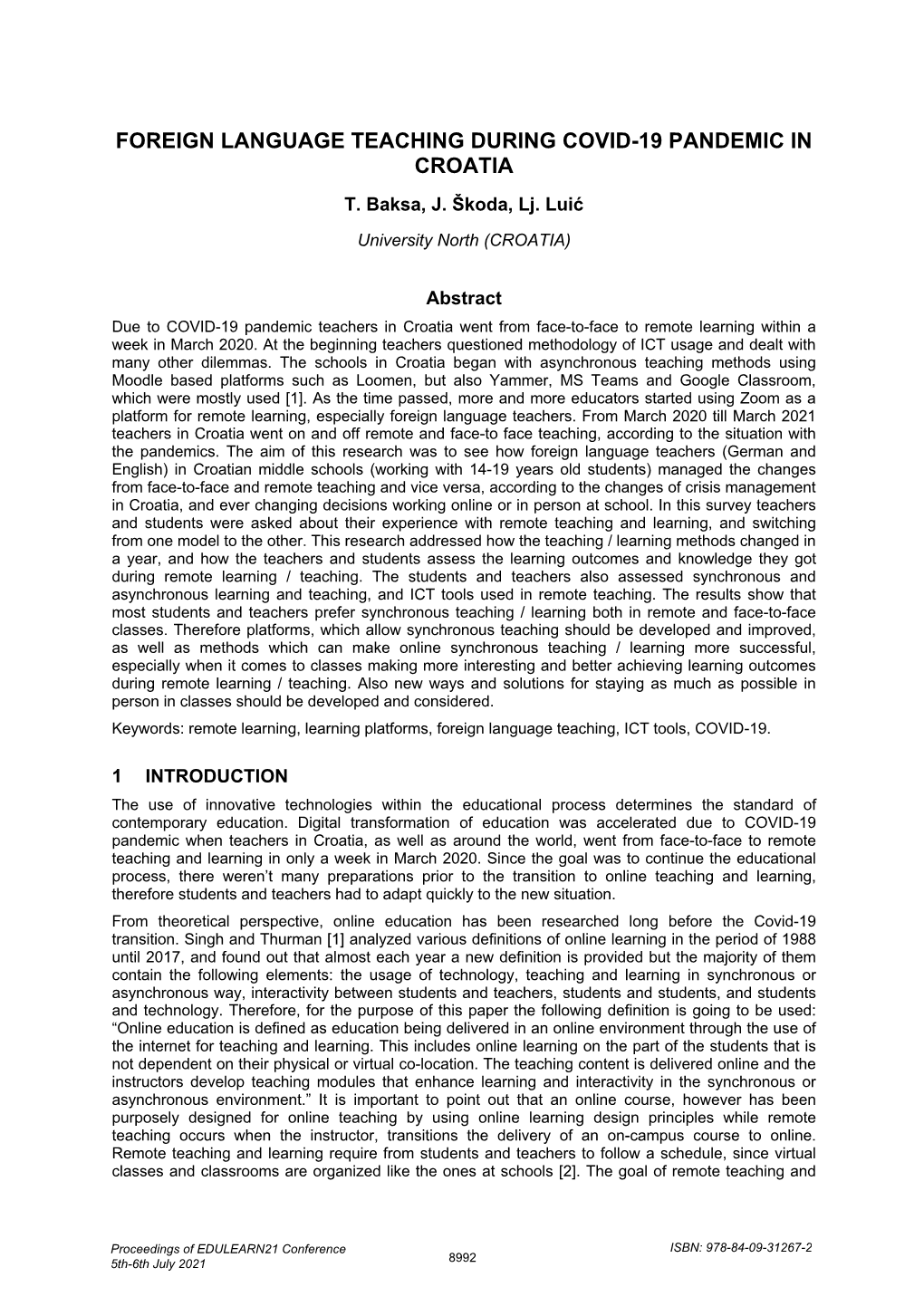 Foreign Language Teaching During Covid-19 Pandemic in Croatia T