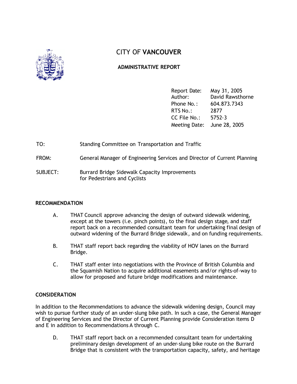 Burrard Bridge Sidewalk Capacity Improvements for Pedestrians and Cyclists