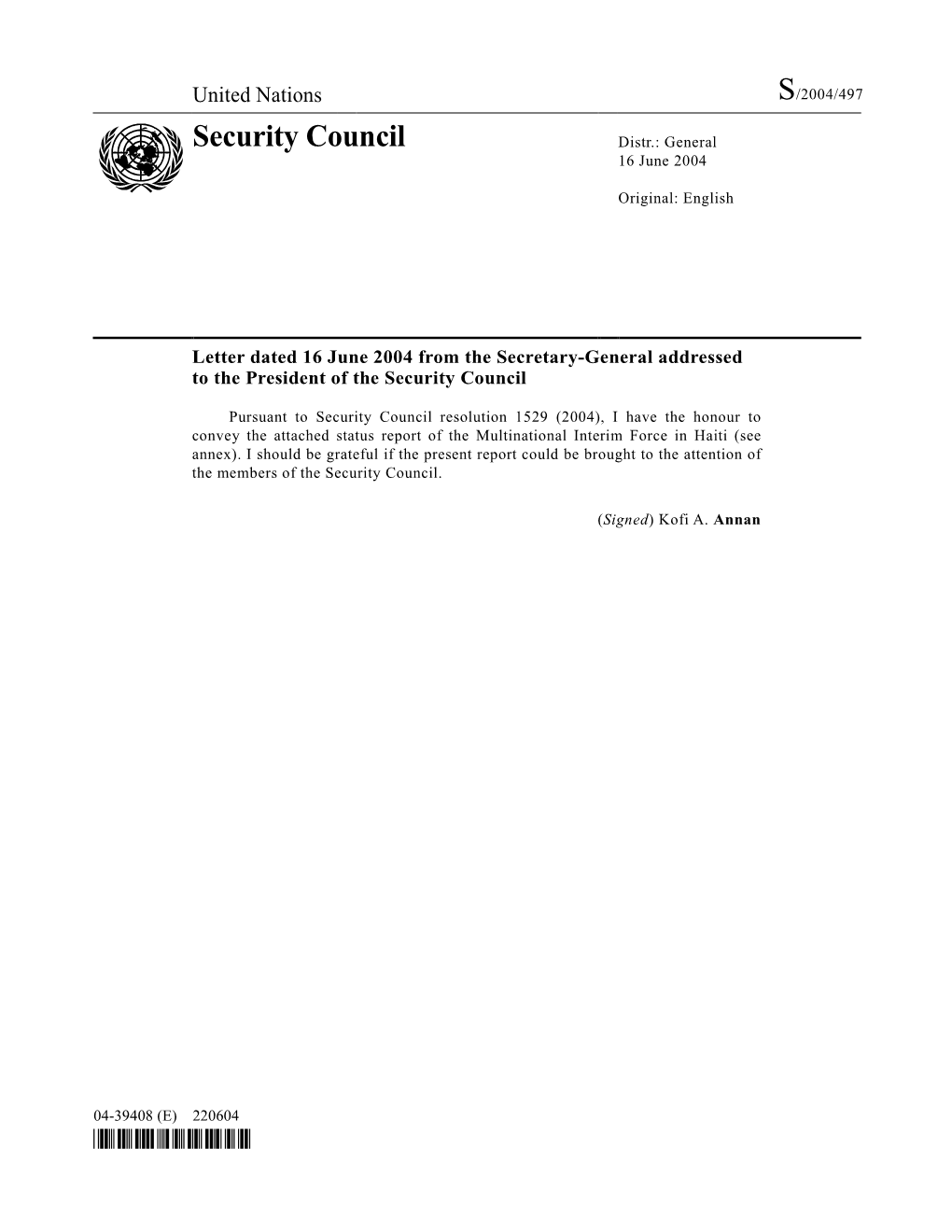 Security Council Distr.: General 16 June 2004
