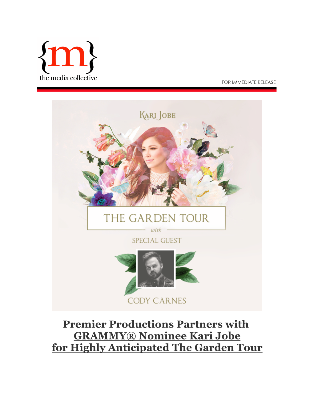 Premier Productions Partners with GRAMMY® Nominee Kari Jobe for Highly Anticipated the Garden Tour